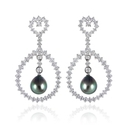 Leo Pizzo Diamond and South Sea Black Pearl 18k White Gold Dangle Earrings