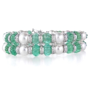 Diamond Emerald & Pearl 18k White Gold Bracelet