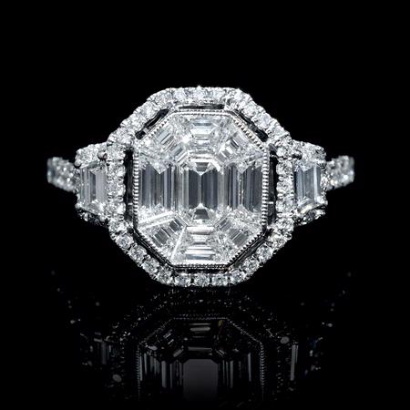 Diamond Antique Style 18k White Gold Halo Mosaic Engagement Ring