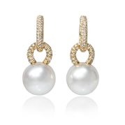 Diamond and South Sea Pearl 18k Yellow Gold Dangle Earrings