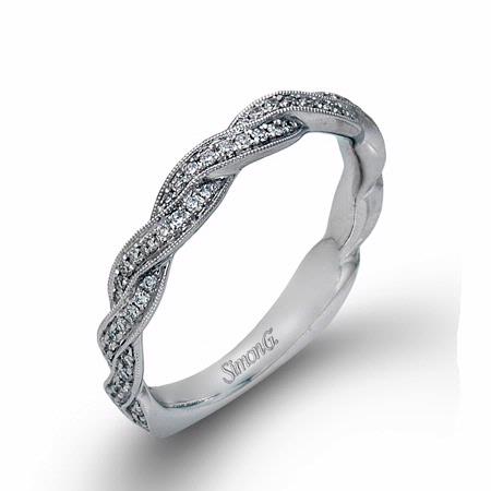 Simon G Diamond Antique 18k White Gold Wedding Band Ring