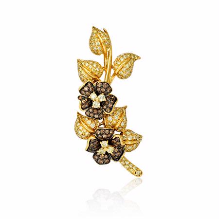 5.01ct Leo Pizzo Diamond 18k Yellow Gold and Black Rhodium Floral Brooch Pin