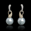 Diamond and Pearl 18k Two Tone Gold Dangle Earrings