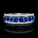 Diamond and Blue Sapphire 18k White Gold and Black Rhodium Three Row Ring