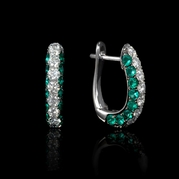 Diamond and Emerald 18k White Gold Huggie Earrings