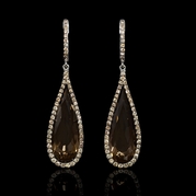 Diamond and Smokey Topaz 18k White Gold and Black Rhodium Dangle Earrings