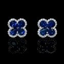 Diamond and Blue Sapphire 18k White Gold Cluster Flower Earrings