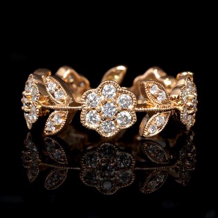 Diamond Antique Style 18k Rose Gold Floral Ring