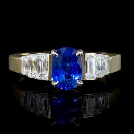 Diamond and Ceylon Sapphire 18k Two Tone Gold Engagement Ring