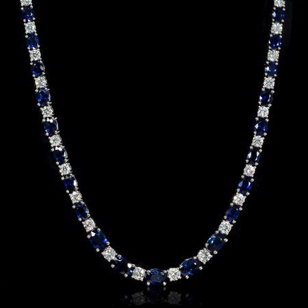 Diamond and Blue Sapphire 18k White Gold Necklace